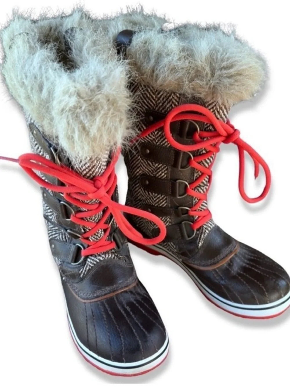 Sorel Tofino II Boots Womens 8 Black Brown Waterproof Fur Winter Lace Up‎